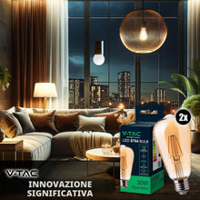 Carica l'immagine nel visualizzatore di Gallery, V-TAC 2x Lampadina LED Filamento Ambrata ST64 con Attacco E27-8W (Equivalenti a 50W) - 720 Lumen - Lampadine Vintage Ret