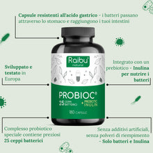 Carica l'immagine nel visualizzatore di Gallery, Probiotici Fermenti Lattici per Intestino - 180 Capsule, 25 Ceppi Batterici con Inulina, 60 Miliardi UFC - Resistenti ai