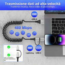 Carica l'immagine nel visualizzatore di Gallery, Cavo iPhone Spirale Compatibile con Apple Carplay e Android Auto [Certificato MFi] Caricabatterie retrattile con sincron