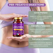 Carica l'immagine nel visualizzatore di Gallery, Cardo mariano tarassaco e carciofo (Dente di Leone), 180 CAPSULE, VEGANO, Integratore con 80% Silimarina, Curcuma, Zenze