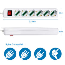Carica l'immagine nel visualizzatore di Gallery, Extrastar Multipresa Ciabatta Elettrica con 6 Prese Universali ITA 10/16A e Schuko, Interruttore Luminoso, Cavo 3 m con 