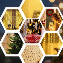 Carica l'immagine nel visualizzatore di Gallery, CNMTCCO Tenda Luminosa Natale Interno,3x 3m 300LED Luci per Tenda,8 Modalità,con Telecomando &amp; Timer, Cascata Esterno Di