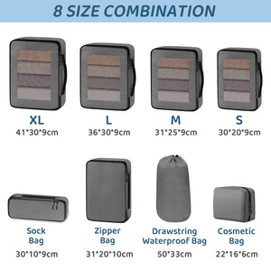 Organizer Valigie - 8 Pezzi Organizzatori Valigia Viaggio Salvaspazio - Set Organizer da Viaggio - Packing Cubes for Travel - Divisori Valigia per Vestiti, Scarpe, Cosmetici, Grigio