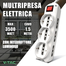 Carica l'immagine nel visualizzatore di Gallery, V-TAC Multipresa Elettrica 9 PRESE con Interruttore e Cavo 1,5mt - 6 Prese Laterali 10/16A Bipasso e 3 Frontali 10/16A B