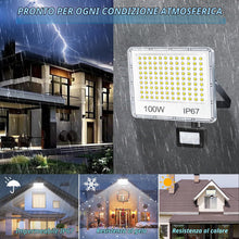 Carica l'immagine nel visualizzatore di Gallery, YIQIBRO Faro LED Esterno con Sensore di Movimento 100W 10000LM, 1 Pezzi