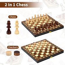 Carica l&#39;immagine nel visualizzatore di Gallery, Aissom Scacchiera in Legno,2 in 1 Scacchiera Pieghevole,Magnetici Scacchi, Backgammon con slot di archiviazione, Dama per Bambini e Adulti Feste (29 * 29cm)