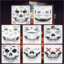 Carica l'immagine nel visualizzatore di Gallery, 8 Halloween Tatuaggi Temporanei, Tatuaggio Halloween per il viso, Impermeabile Tatuaggio Temporaneo, Cicatrice Ragno Tat
