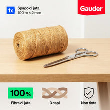 Carica l'immagine nel visualizzatore di Gallery, GAUDER Spago di juta naturale, filo da giardino &amp; macramé (100 m x 2 mm)
