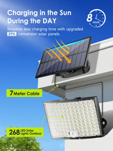 Carica l&#39;immagine nel visualizzatore di Gallery, Faretto Led da Esterno Solare, [268LED/ 5Modes/ 7M]Faro Led Esterno con Pannello Solare, Telecomando Luce Solare Led Esterno, IP65 Faretti Solari a Led da Esterno Luci Solari Esterno Garage Giardino