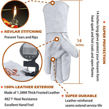 Carica l'immagine nel visualizzatore di Gallery, MYSAFETY 36 CM,Guanti Lavoro Resistenti al Calore in Pelle, Bianco