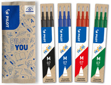Carica l'immagine nel visualizzatore di Gallery, Pilot FriXion, 4 set da 3 Ricariche per penna cancellabile Frixion Ball e Frixion Ball Clicker, Colore blu, nero, rosso, verde, Punta Media