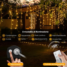 Carica l'immagine nel visualizzatore di Gallery, BESCOST Cascata luminosa 400 LED 10 m bianco caldo con telecomando e timer