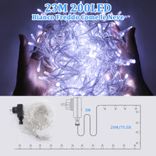 Carica l'immagine nel visualizzatore di Gallery, SYCEES Catena Luci LED 23M 200LED Luci Natalizie Bianco Freddo Stringa Luci 8 Modalità IP44,Catena Lumonosa Decorazione Albero Natale Matrimonio Giardino Patio Mostra Feste