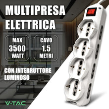 Carica l'immagine nel visualizzatore di Gallery, V-TAC Multipresa Elettrica 12 PRESE con Interruttore e Cavo 1,5Mt - 8 Prese Laterali 10/16A Bipasso e 4 Frontali 10/16A 