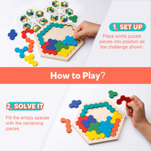Carica l'immagine nel visualizzatore di Gallery, Coogam Puzzle di legno esagonale - Blocco di forma Tangram Rompicapo Giocattolo Geometria Logica IQ Gioco STEM Montessori Regalo educativo per tutte le età Sfida