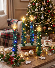 Carica l'immagine nel visualizzatore di Gallery, 4 Candele LED per l'albero di Natale, Candele a Bastoncino LED Verdi Senza Fiamma, Candele a Forma di albero, Decorazion