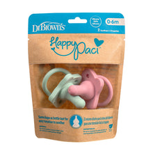 Carica l'immagine nel visualizzatore di Gallery, Dr. Brown's HappyPaci - Ciuccio 100% in silicone, design sagomato monopezzo, 0-6 m, senza BPA, confezione da 2, rosa e v