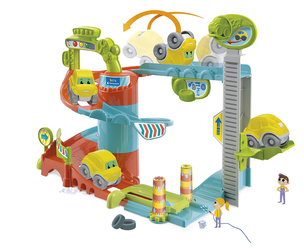 Baby Clementoni - Fun Garage Baby Track, Box e Pista Macchinine per Bambini 18+ Mesi, con 1 Macchinina, Gioco Prima Infanzia Made in Italy, Linea Play For Future, Stimola Manualità e Curiosità, 17404