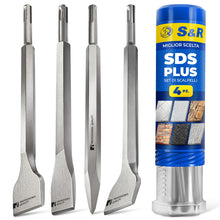 Carica l'immagine nel visualizzatore di Gallery, S&amp;R Set di 4 Scalpelli SDS-Plus per Piastrelle Muratura e Calcestruzzo