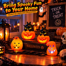 Carica l'immagine nel visualizzatore di Gallery, Zucca decorativa a LED per Halloween, 4 portacandele a forma di zucca per