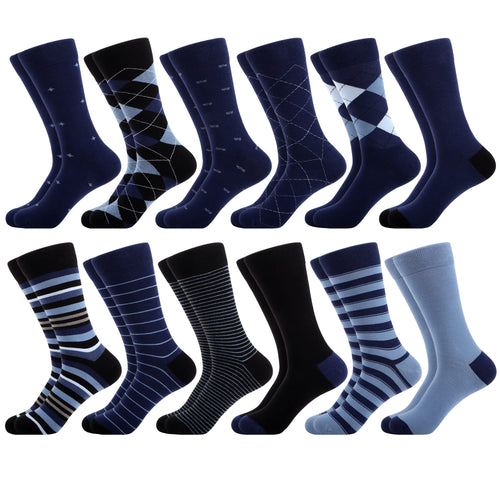 Calzini da Uomo in Cotone Pettinato Senza Cuciture, 12 Paia Geometrico, Taglia 43-46