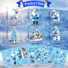 Carica l'immagine nel visualizzatore di Gallery, AhfuLife 173 Pezzi di Vetrofanie Natalizie per Finestre, 9 Fogli di Adesivi Blu Autoadesivi Riutilizzabili a Doppio Lato, Babbo Natale, Pupazzo di Neve e Albero per Decorazioni Natalizie