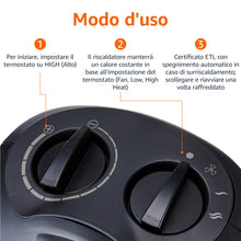 Carica l'immagine nel visualizzatore di Gallery, Amazon Basics Termoventilatore in ceramica da 1800 Watt con termostato regolabile - Nero