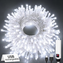 Carica l'immagine nel visualizzatore di Gallery, Luci Natale Esterno Batteria,Ricaricabile USB,10M Bianco Freddo