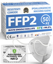 Carica l'immagine nel visualizzatore di Gallery, ADESTE – 50 Mascherine FFP2 Bianche Certificate CE, Filiera controllata, anallergiche, con elastici comodi e resistenti.