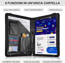 Carica l'immagine nel visualizzatore di Gallery, NEWYES Cartellina di conferenze Zipper in PU cuoio, A4, Regalo Uomo &amp; Regalo Donna, Cartella di documenti da viaggio, Portafoglio portafoglio da viaggio, Cartella organizer personale Agend, Nero