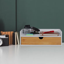 Carica l'immagine nel visualizzatore di Gallery, Relaxdays Organizer da Scrivania, 1 Cassetto, Ripiano per Documenti DIN A4, Bambù, HLP: 11 x 32 x 22 cm, Bianco/Naturale
