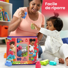 Carica l'immagine nel visualizzatore di Gallery, MEGA BLOKS Grande Borsa da Set da costruzione con 60 grandi mattoncini colorati e 1 custodia, set regalo giocattolo per bambini da 1 anno in su. DCH54