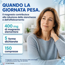 Carica l'immagine nel visualizzatore di Gallery, MAGNESIO COMPLETO 400mg - 5 in 1 - Magnesio Bisglicinato + Citrato + Pidolato + Malato e Carbonato – Integratore Antistress