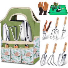 Carica l'immagine nel visualizzatore di Gallery, Kynup Set da Giardinaggio 9 Pezzi, Attrezzi da Giardino in Acciaio Inossidabile Antiruggine con Manici in Legno Ergonomi