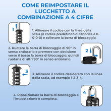 Carica l'immagine nel visualizzatore di Gallery, Double Dragon Lucchetto a combinazione 4 cifre, resistente, nero