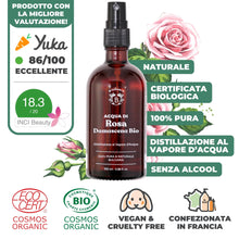 Carica l'immagine nel visualizzatore di Gallery, BIONOBLE Acqua di Rose Spray Bio - Tonifica, Calma, Illumina - Idrolato di Rosa 100% Naturale, Senza Alcol - Tonico Acqua alle Rose Viso, Capelli, Contorno Occhi - Bottiglia di Vetro con Spray - 100ml