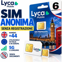 Carica l'immagine nel visualizzatore di Gallery, Sim 100% anonima Lycamobile Uk +44, attiva in 10 minuti senza nessun documento, utilizzabile in italia, contratto a cons