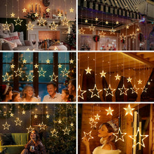 Carica l'immagine nel visualizzatore di Gallery, Tenda Luminosa Natale, 3.5M Luci Stelle Natale con Telecomando e Timer, 8 Modalità Tenda Luci Natale a USB/Batteria, Cat