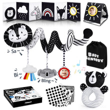 Carica l'immagine nel visualizzatore di Gallery, Joyreal Giochi Neonato 0-12 Mesi - Giochi Spirale Passeggino, Stoffa Libro Bianco e Nero Neonati, Sonaglio Sensoriali Montessori Regalo