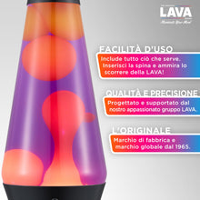 Carica l'immagine nel visualizzatore di Gallery, LAVA® - Lampada Lava Evenfall Rocket 2391, cera gialla, liquido viola, base decorativa, cappuccio e alette del razzo, la