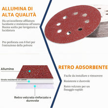Carica l'immagine nel visualizzatore di Gallery, STEBRUAM 105 Pezzi Dischi Abrasivi 125mm, Carta Vetrata Abrasiva 8 Fori per Levigatrice Orbitale(Grana 40/60/100/150/240