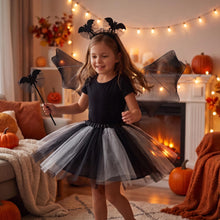 Carica l'immagine nel visualizzatore di Gallery, Costume da pipistrello di Halloween per bambini, 4 pezzi, con cerchietto, ali e tutù, ideale per bambine da 3 a 10 anni,