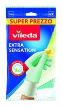 Carica l'immagine nel visualizzatore di Gallery, Vileda Extra Sensation guanti in lattice con rivestimento interno in cotone massima sensibilità al tatto adatto per i la
