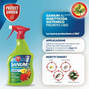Protect Garden Sanium AL PFnPO, Insetticida Sistemico Pronto Uso. Elimina Afidi, Cocciniglia, Mosca Bianca. Rapida Azione Abbattente. Fino a 8 Settimane di Protezione 500ml