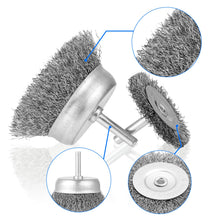 Carica l'immagine nel visualizzatore di Gallery, 9 Pezzi Spazzole per Trapano - Spazzola Acciaio con Codolo da 1/4 di Pollice(6 mm), Include Ruota, Tazza e Spazzola Tubo
