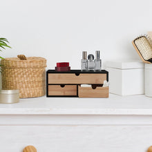 Carica l'immagine nel visualizzatore di Gallery, Relaxdays Organizer da Scrivania con 3 Cassetti in Bambù e MDF, Cassettiera da Ufficio, HLP 13,5x33x21 cm, Naturale Nero