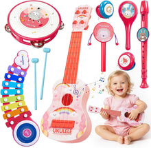 Carica l'immagine nel visualizzatore di Gallery, Strumenti Musicali per Bambini, 8 in 1 Montessori Giochi con Ukulele