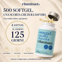 Carica l'immagine nel visualizzatore di Gallery, Omega 3-500 Capsule - 2000mg Di Olio Di Pesce Purissimo per Dose In Forma Trigliceride (TG) - 600mg di EPA e DHA per Dos