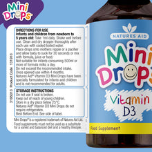 Carica l'immagine nel visualizzatore di Gallery, Natures Aid Mini Drops Vitamina D3 50ml per Neonati e Bambini, Supporto per Ossa, Denti e Sistema Immunitario, Senza Zuc