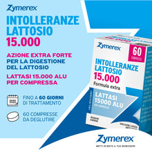 Carica l'immagine nel visualizzatore di Gallery, Zymerex INTOLLERANZE LATTOSIO 15.000 | 60 compresse | Digestione | Lattasi 15000 ALU | Enzima Lattasi PURO | Confezione 